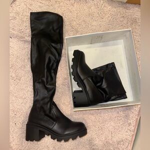 Steve Madden over the knee black leather heeled boot in size 7.5 women
